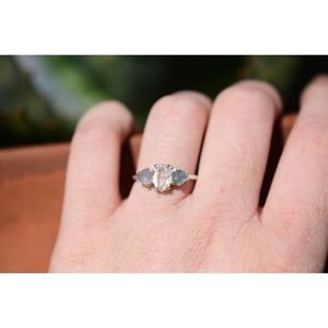 Raw Sapphire and Diamond Engagement Ring